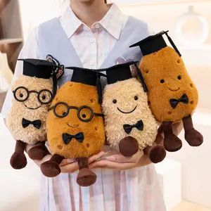 Adorable Graduation Peanut Potato Soft Stuffed Plush Toy, Wearing Glasses Doctor Hat and Bow Tie, Birthday Gift, Graduation Season Present