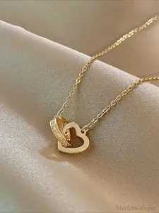 Fashion Heart Design Zirconia Pendant Necklace for Women, Dainty Simple Temperament Jewelry, Trendy All-match for Daily & Party Wear, Perfect Exquisite Birthday Gift for Her