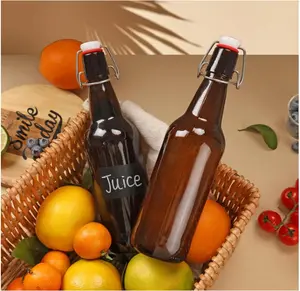 16oz 2 Pack Amber Glass Beer Bottles with Airtight Rubber Seal Flip Caps,Swing Top Glass Bottles for Home Brewing, Kombucha, Beverages, Oil, Vinegar, Vanilla Extract,Water, Soda, Kefir