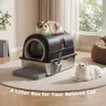 Sweetcrispy Stainless Steel Litter Box for Small-Large Cats - 3-in-1 Convertible Design, Dual Entrance Flow, Litter Control Step Board, Charcoal Freshener Pack, Mess Reduction, Odor Control, Easy Disassembly & Cleaning, Durable, Ideal for Small Apartments