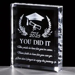 Graduation Gift for Him Her, Laser Engraved Crystal Graduation Souvenir, Suitable for High School Phd Master Degree, Acrylic Plaque