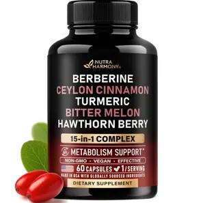 Berberine with Ceylon Cinnamon | Bitter Melon (Karela) | Apple Cider Vinegar | Hawthorn Berry | Citrus Bergamot | Turmeric - 15-in-1 Supplement for Heart Support, Metabolism & Energy - 60 Capsules