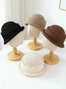 Women's Solid Color Straw Hat, Casual Outdoor Sun Protection Cap for Women & Girls, Fashion Ingot Hat