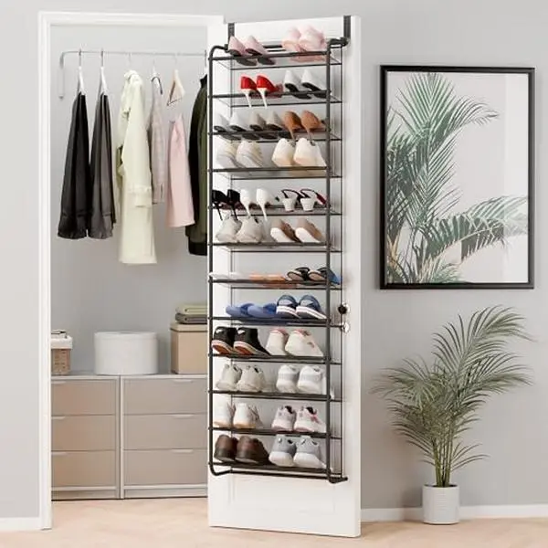 Whitmor 36 Pair Over the Door Shoe Organizer, 12 Tier Hanging Shoe Organizer, Heavy Duty Metal & Mesh Shoe Holder, Hanging Shoe Rack for Closet Storage, 74"H x 21.7"W x 7.5"D, Gunmetal Gray