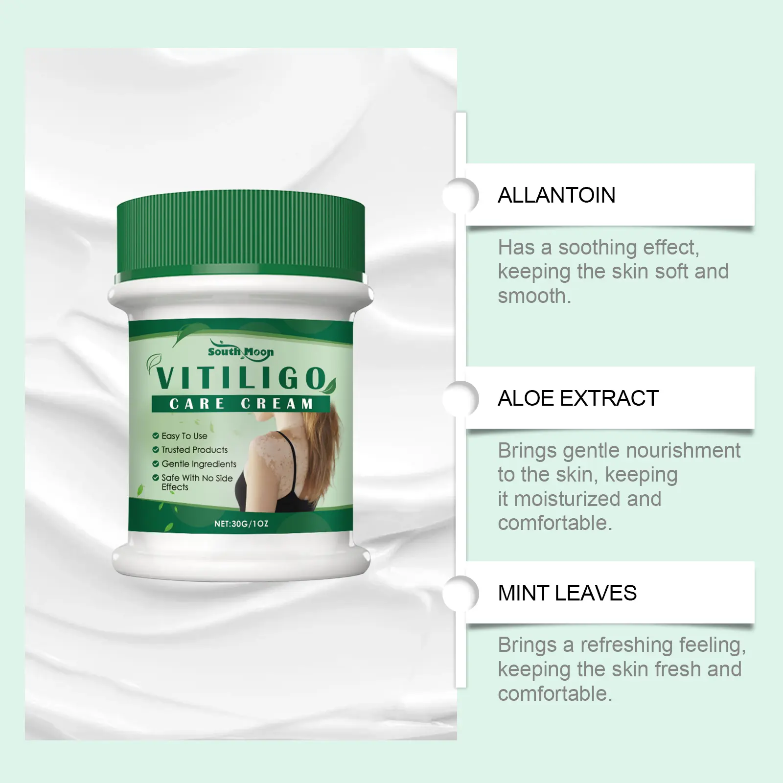 South Moon Vitiligo Care Cream - Mint Leaves & Aloe Vera Extract  Moisturizing Body Skin Repair Cream for Even Skin Tone & Long-Lasting  Moisture - TikTok Shop