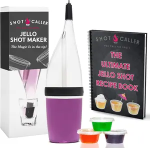 Ultimate Jello Shot Party Pack Kit - Shot Caller Dispenser with Patented Spring Tip + Exclusive Recipe Book + 100 Count 2 oz Cups with Lids | No-Mess Fast Filling for Parties