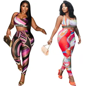 European and American Cross-Border Yoga Set Fashion Printed Slim Sexy High Elasticity Crop Top Sleeveless Vest Long Pants Yoga Outfit