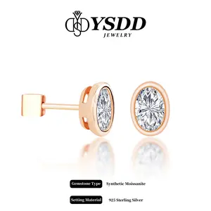 【#162 Bezel Setting】0.5Carat Oval Cut Synthetic Moissanite Earrings in 925 Sterling Silver