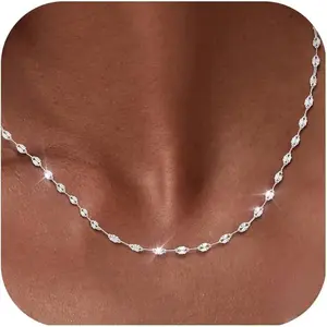 CASSIECA Women's 925 Silver Chain Without Pendant 0.9mm Snake Chain Sturdy Non-Tarnishing Silver Chain Women's Jewellery Gifts for Women 2mm Silver Lip Necklace