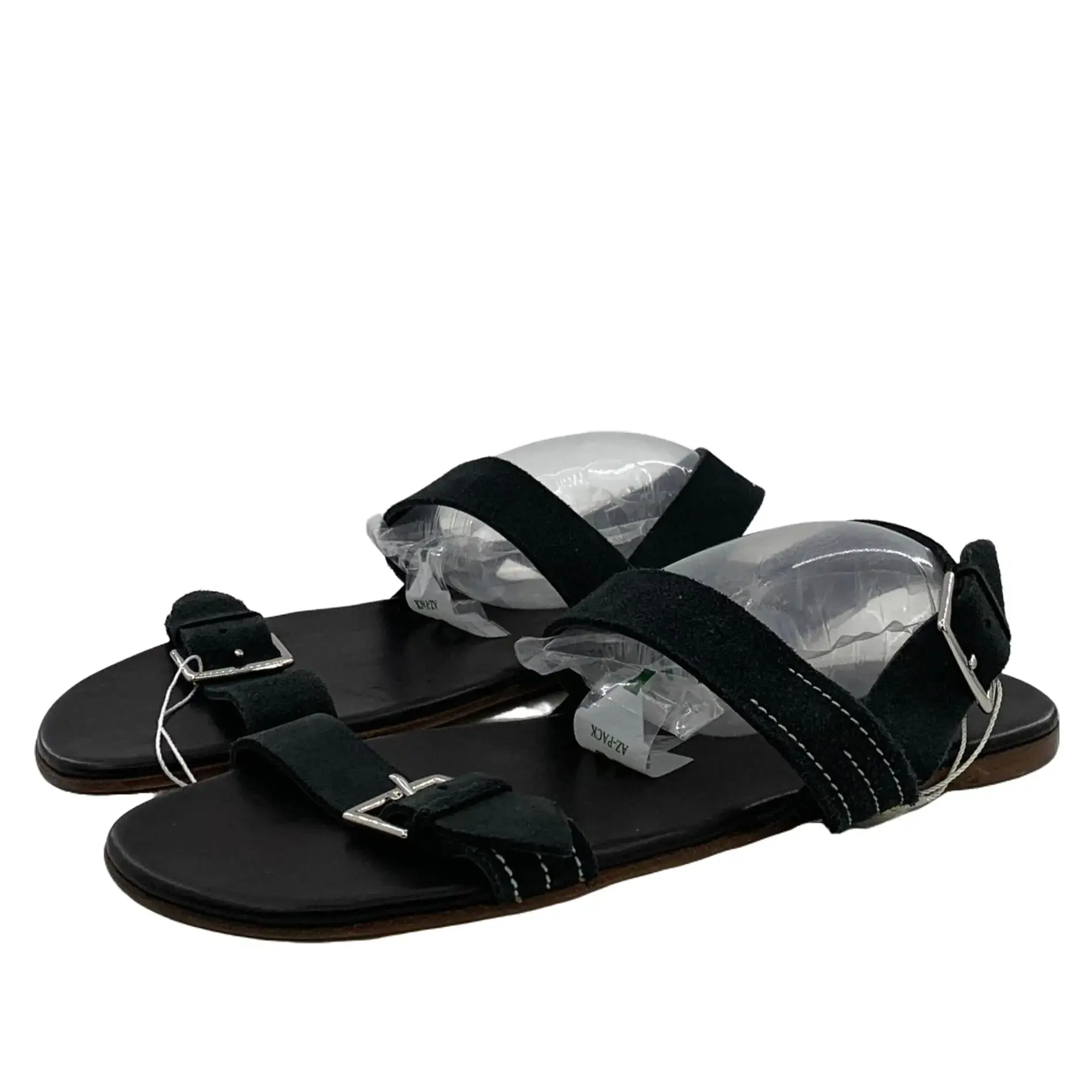 RDLT-Hermès Size 43.5 Black Flat Sandals with Buckle Detail-J37698