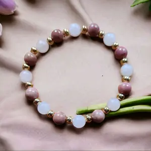 Love and Healing Bracelet with Natural Rose Quartz and Pink Rhodonite Crystals