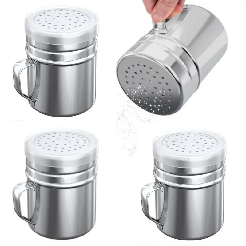 4pcs Metal Salt Pepper Dredge Shakers, Metal Parmesan Cheese Shakers - With Handle - Seasonings Spice Shakers With Holes and Lids