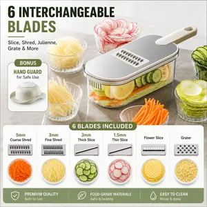 6 Blades Multifunctional Vegetable Slicer Grater with Storage Container & Hand Guard - Potato Carrot Cheese Cutter