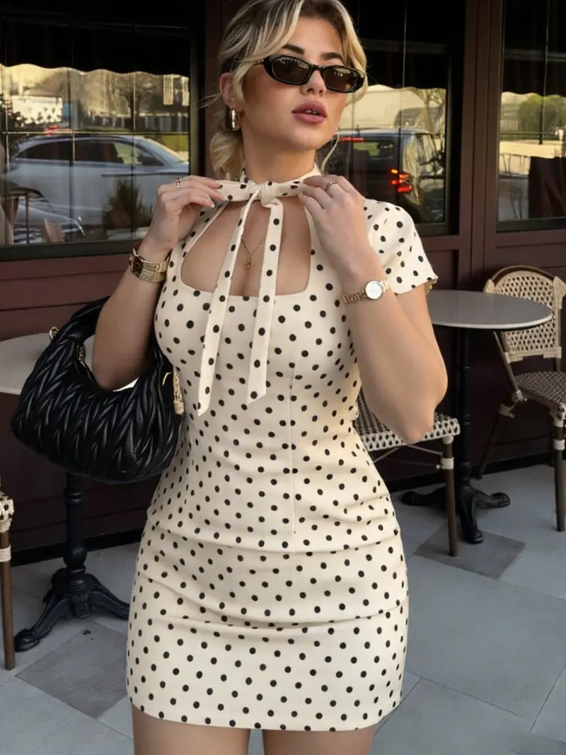 grey polka dot dress - TikTok Shop