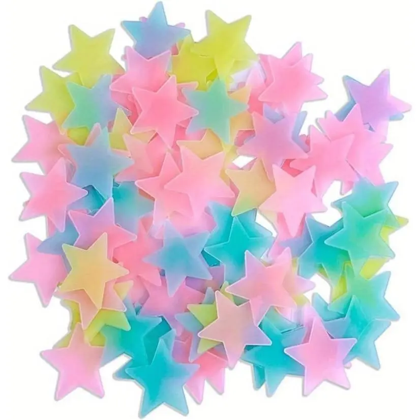 3D Plastic Pastel Star Decorative Wall Stickers - Glow-in-the-Dark Ceiling Decals, Renter-Friendly DIY Crafts Kit for Teen Girls' Bedroom, Practical Home Art Ornaments
