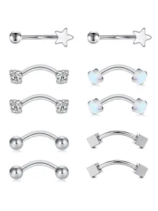 Star & Rhinestone Decor Eyebrow Studs, 10pcs Curved Rod Eyebrow Piercing Jewelry for Women & Men, Stainless Steel Body Jewelry for Party, Daily Decor, Cubic Zirconia Jewelry