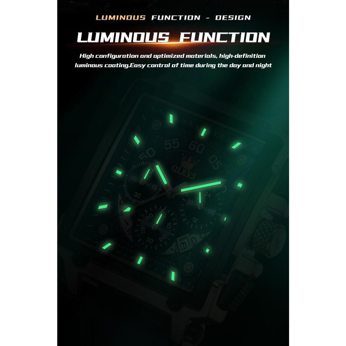 OLEVS 9919 Chronograph Multifunctional Quartz Men's Watch Leather strap 45MM Square Big Dial Leisure Sports TOP Brand Male Watch