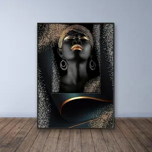 Glitter Black Gold Woman Pattern DIY Diamond Arts Colorful Painting Kit without Frame, 5D Diamond Arts Colorful Painting Kit, Wall Art Decor for Home