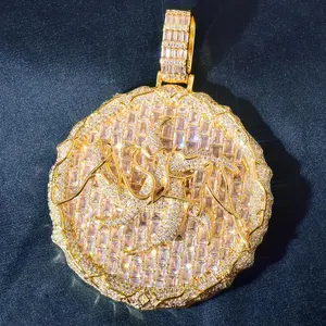 Hip hop new barbed round cake pendant necklace copper color zircon fashion trend disk jewelry