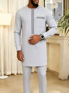 Kaftani Men's Suit, Round Neck Long Sleeve Embroidered Traditional Fashion Luxury Brand, Casual Slim Fit Classic Formal Wear Wedding Evening Gown,
