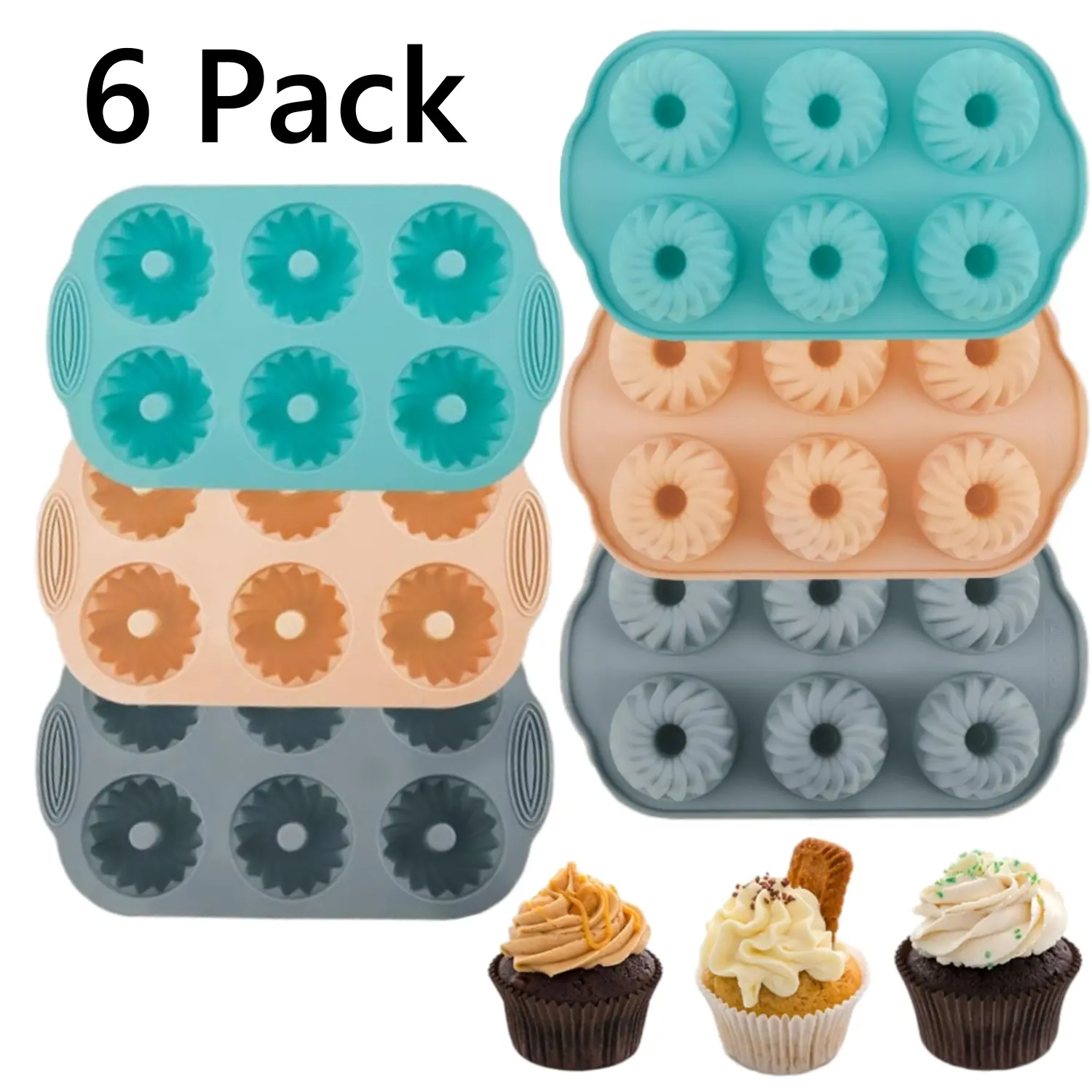 6 Pack Mini Bundt Cake Pans 6 Cavity Fluted Tube Nonstick Mini Cake Pan Cake Mould for Cupcake Donuts Muffin Cornbread Brownie Jellies Bakeware Cup Molds Cheesecake Pans