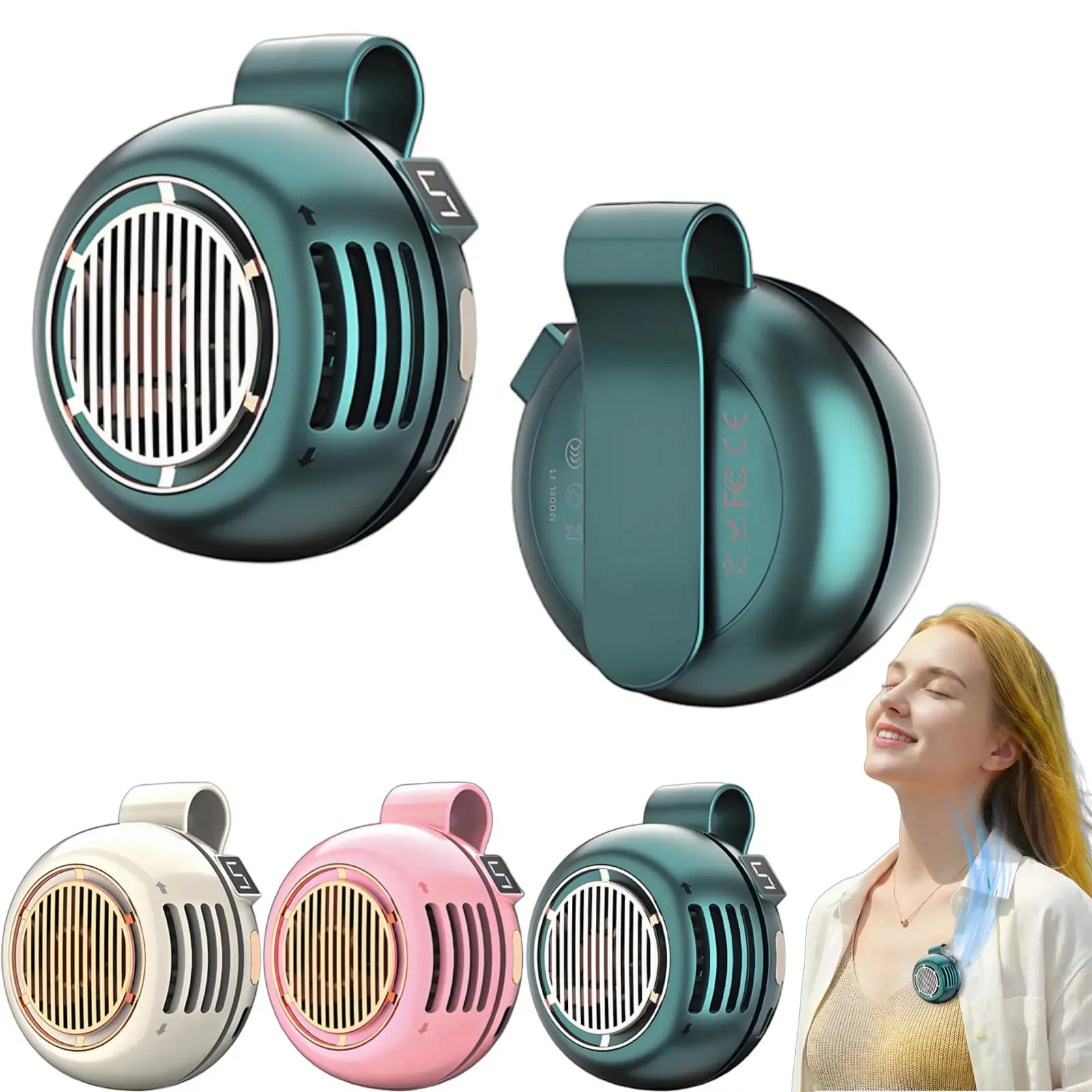 2026 New Portable Clip on Fan for Shirt, Portable Silent Mini Bladeless Electric Fan, 5 Speeds, Intelligent Digital Display, Mini Whirlwind Clip Waist Neck Fans for Outdoor & Travel