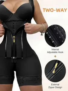 1 Count Women's Butt Lifting Tummy Control High Stretch Fabric Shapewear, Fajas, Colombian Shapewear, Adjustable Triple Row Hook & Eye Zipper Closure Bodysuit, Support Full Body Shaper, Perfect for Various Occasions & Yoga, Fit