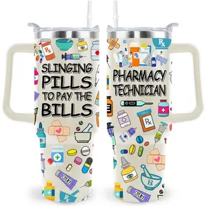 40 Oz Pharmacy Technician Tumbler Cup Pharmacy Technician Gifts Stainless Steel Insulated Travel Coffee Mug with Handle Pharmacy Technician Day Gifts for Women Men