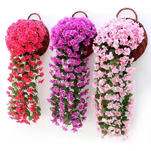 2-Pack Artificial Violet Wall Hanging Basket Flowers, Suspended Wreath Vines Petals, Ideal for Home Party Wedding Outdoor Decorations