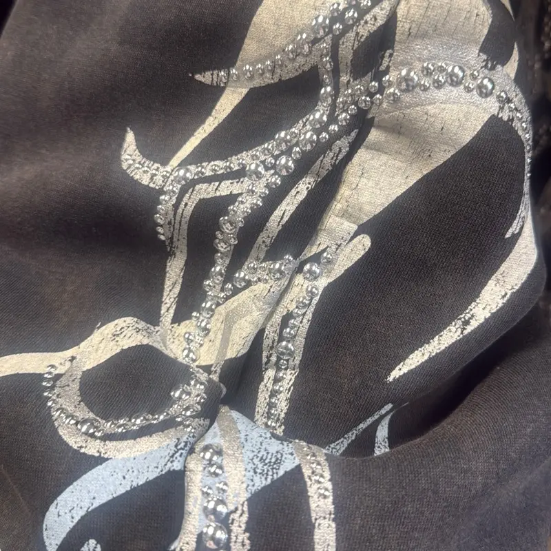 Custom Heavy SweatPants Rhinestones Flared Leg with Elegant Rhinestone Accents for Stylish Comfort