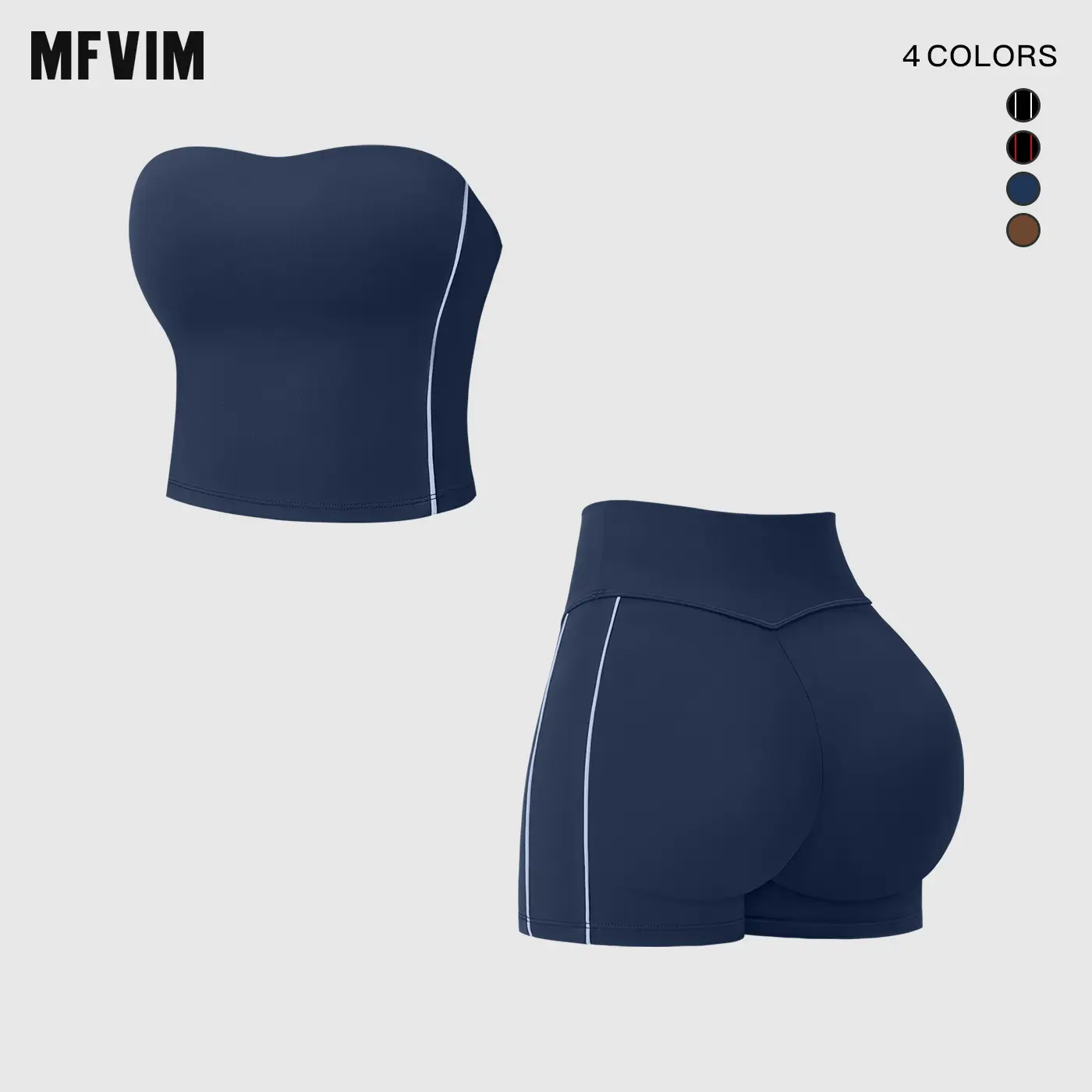 MFVIM women’s two-piece workout set: striped bandeau top and high-waisted athletic shorts, suitable for gym workouts, yoga, and Pilates.,back to school,back to school haul
