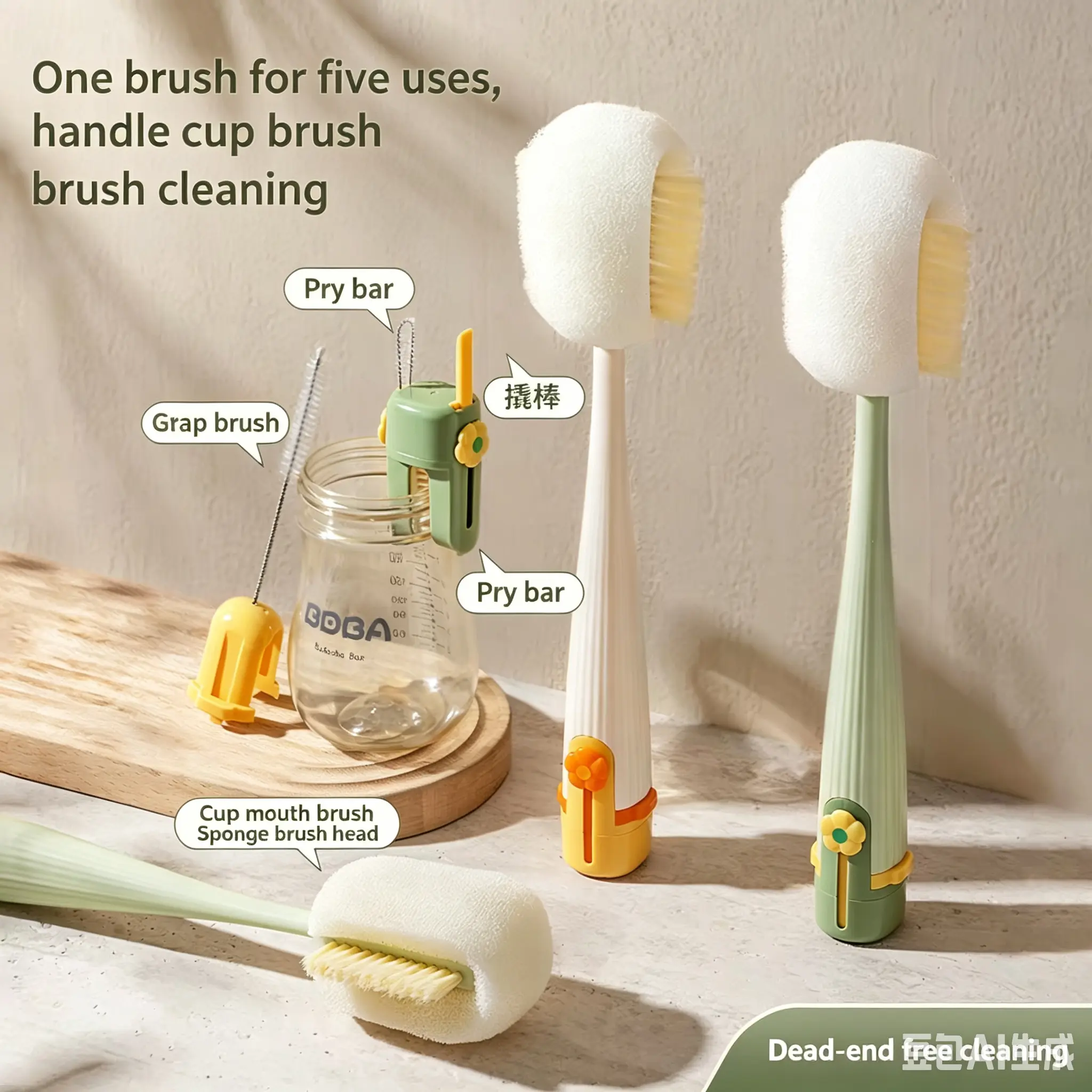 Multi-Functional Cup & Bottle Brush Set, Silicone Cleaner for Cup Lids, Nipples & Straws, All-in-One Water Bottle Cleaning Brushes