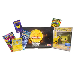 Mystery Grail Pikachu Mega Box - Funko Pop, Sealed Booster Packs, Pikachu Card, Enamel Pin & Bonus Items