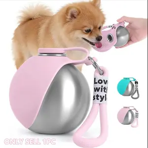 Pet Water Bottle, 9.64 oz Leak-Proof Travel Cup for Dogs and Cats, Outdoor Water Bottle with Pink and Blue Foldable Bowls. Choose your favorite print or solid color style. Dog Travel Water Bottle, Portable Outdoor Pet Water Dispenser.