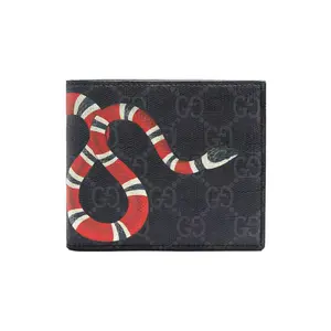 Gucci Coral Snake Print and Monogram Logo Short Bifold Wallet in Canvas and Leather for Men in Gray-Black