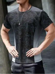 Men's summer gradient crew neck short-sleeve casual T-shirt, men's clothing, men's T-shirt, men's 3D printed T-shirt, plus-size men's clothing