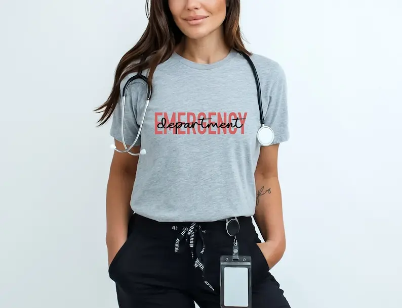GENERIC Women's Round Neck Short-Sleeve T-Shirt - Emergency Department Gift for Nurses, Registered Nurses, ER Techs - Soft Fabric, Comfortable Fit for Ladies in Emergency Medicine
