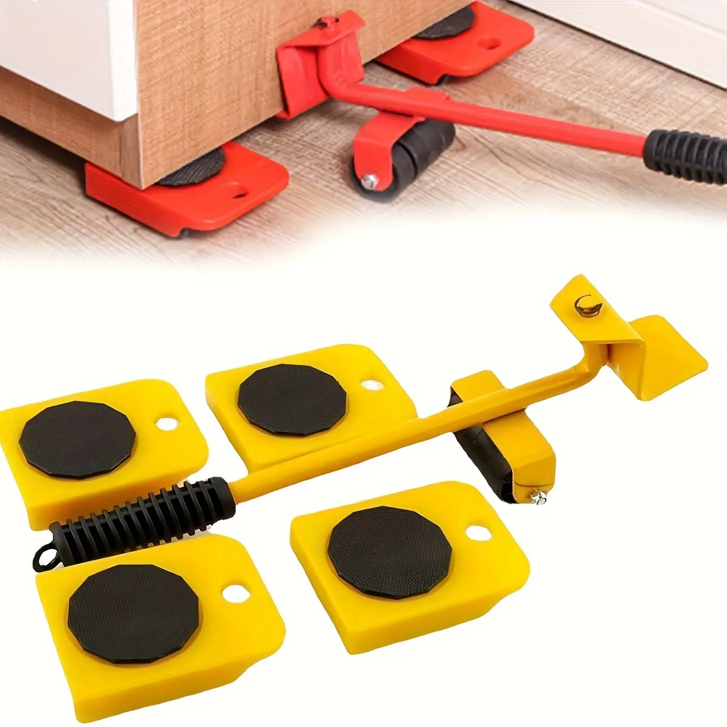 Furniture Lift Mover Tool Set, Furniture Lifter Tool Transport Shifter with Wheels, Heavy Furniture Moving Sliders Appliance Rollers Heavy Duty Furniture Lifter And Sliders Kit, Furniture Movers, Mover Leverage Tools for Hardwood Floors(Yellow)