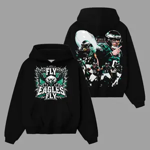 Fly Eagles Fly Jalen Hurts DeVonta Smith Saquon Barkley Game Day Cotton Hoodie T-Shirt (Made In US), White Lightning, Fans Outfit, Gift For Football Fans