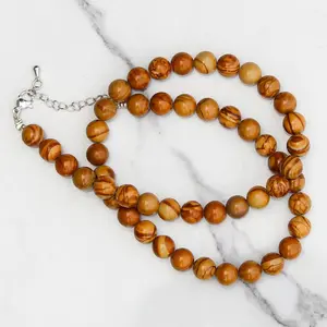 Genuine Camel Skin Jasper Beads Necklace / Handcrafted Adjustable Mala Necklace / 8 MM Round Smooth Beaded Necklace Jewelry For Her -AS & JG