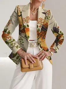 Women's Butterfly Tie Dye Floral Print Blazer Jacket, Fitted Fashion Outerwear for Spring & Fall, Casual Office Wear Essential, Womenswear