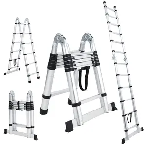 Heavy Duty Telescoping Aluminum Ladder - Single-Sided, Collapsible A-Frame, Non-Slip Feet & Stabilizer, 330lbs Capacity, Multi-Purpose, Easy Storage for Home, Attic, Roof, Garden