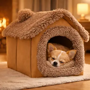 Soft Plush Dog House for Small Dogs, Cozy Indoor Pet Bed, All-Season Sleeping Cave