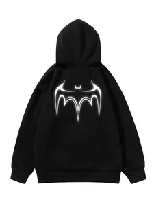 Men's Reflective Bat Logo Print Drawstring Pocket Hoodie, Fun La Streetwear, Regular Fit Casual Long Sleeve Hooded Sweatshirt for Fall & Winter, Men's Sportswear for Indoor Outdoor Wear, Tops