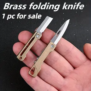 Mini Brass Folding Knife Outdoor Camping Tool, Sharp Keychain Pendant, Portable Pocket Knife, Edc, Compact Design, Fishing, Hiking, Folding Pocket Knives