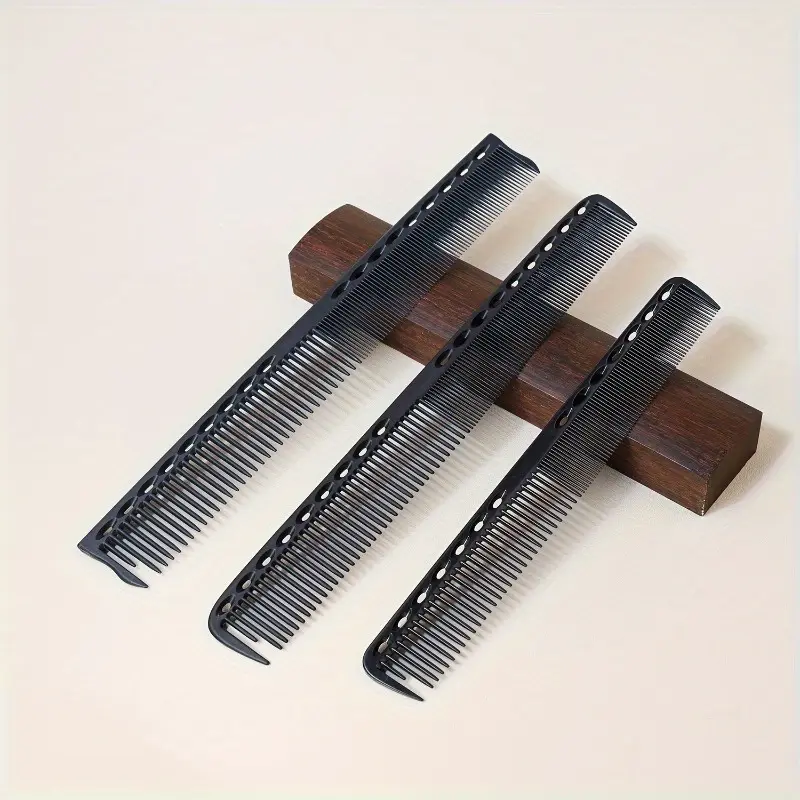 3pcs Anti-Static Carbon Fiber Hair Styling Comb Set - Fine & Medium Teeth, Heat Resistant for All Hair Types, Ideal for Salon and Home Use, Black