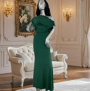 Women's Elegant Sleeveless Off Shoulder Bodycon Long Formal Party Evening Dress Fabric Polyester Green