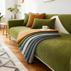 Solid Color Sofa Cover, Washable Couch Slipcover for Living Room Bedroom Office Dorm,  Non-Slip Pet Friendly Furniture Protector