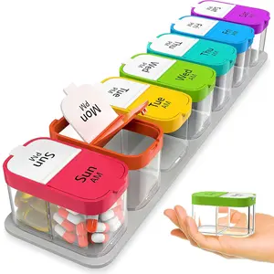 Weekly Pill Box with 14 Compartments - Detachable Daily Pill Organizer, Extra Large Capacity for Fish Oil, Vitamins & Medications