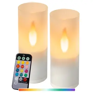 Mother's Day Gifts-Flameless Color Changing LED Pillar Candles 2-Pack | With Remote & Timer, Realistic 3D Wick - Great for Home, Wedding Table, Lounge & Outdoor Decor
